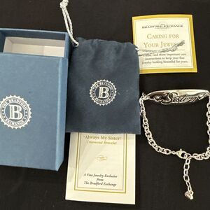 Always My Sister Engraved Diamond Bracelet With Heart Charm